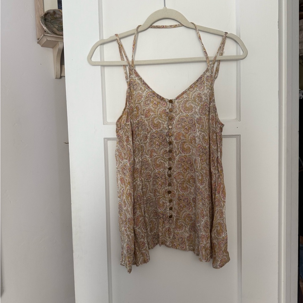 UO Paisley Button Front Halter Strap Tank